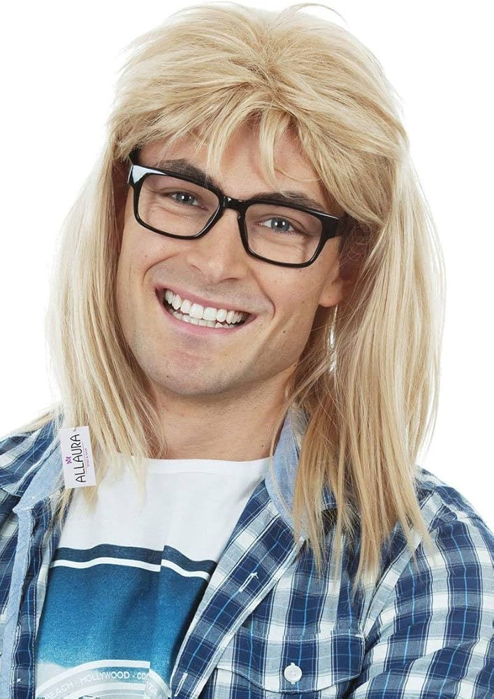 ALLAURA Garth Wig 90s Guitar Rocker Blonde Mullet Wig + Black Glasses - Mens 80s Punk Heavy Metal... | Amazon (US)