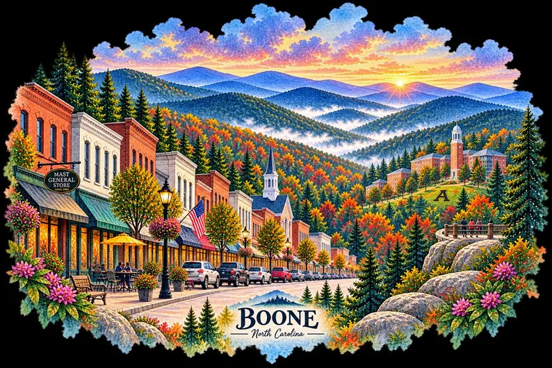 Boone NC png, Boone North Carolina Watercolor, Blue Ridge Mountains PNG, Appalachian State Art, M... | Etsy (Global)