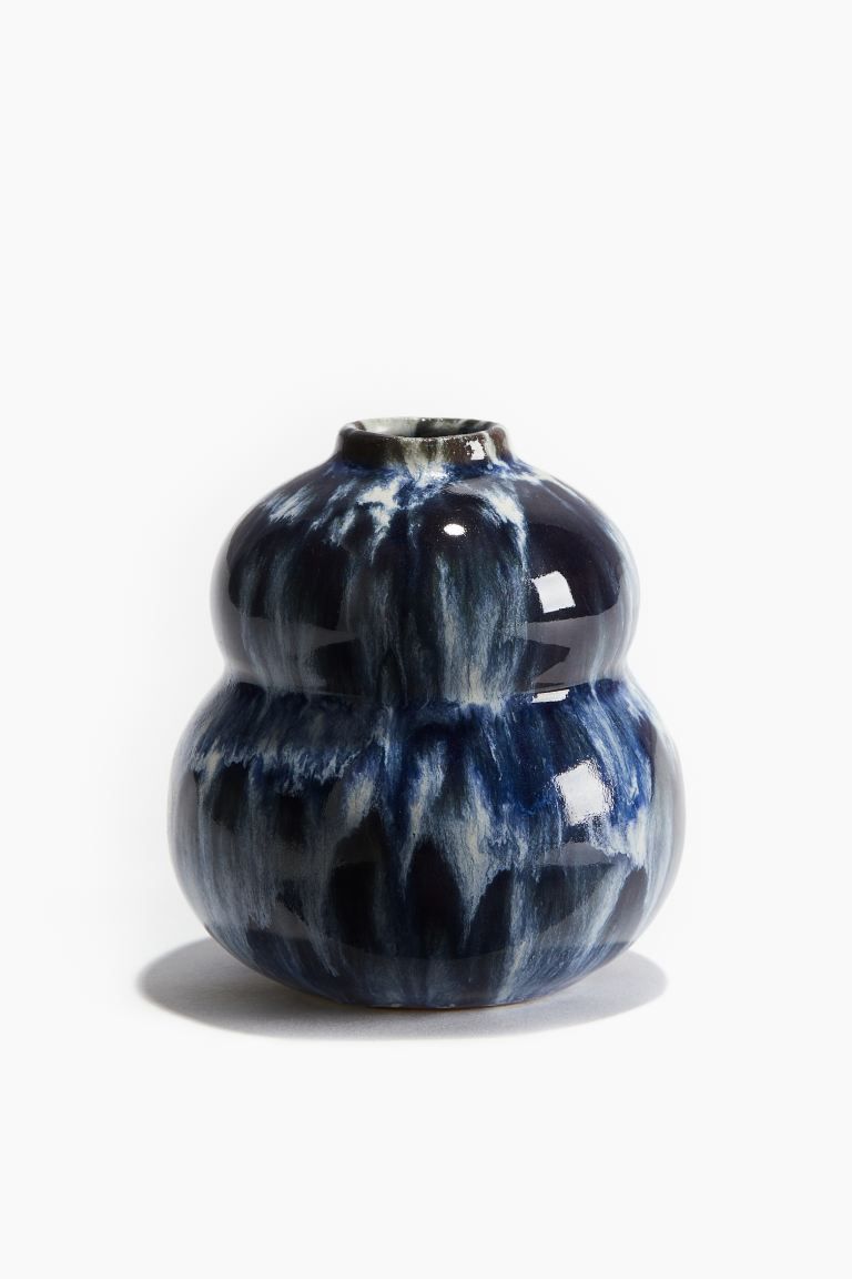 Small Stoneware Vase - Dark blue/patterned - Home All | H&M US | H&M (US + CA)