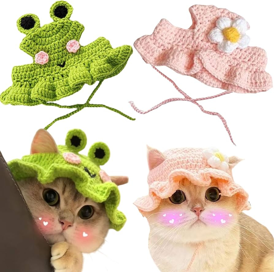 2Pcs Cute Knitted Rabbit Hat, Funny Bunny Hats for Pet Rabbits Large Guinea Pig Small Dog Cat Pet... | Amazon (US)