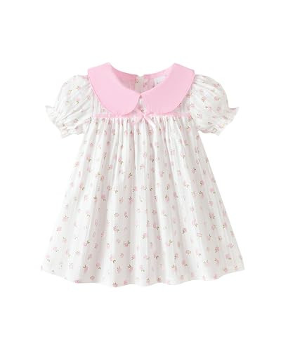 Toddler Girl Clothes 2t 3t Cute Girl Clothes Pink and White Flowy Flower Summer Birthday Short Puff Sleeve Cotton Princess Dress Spring Party Dresses | Amazon (US)