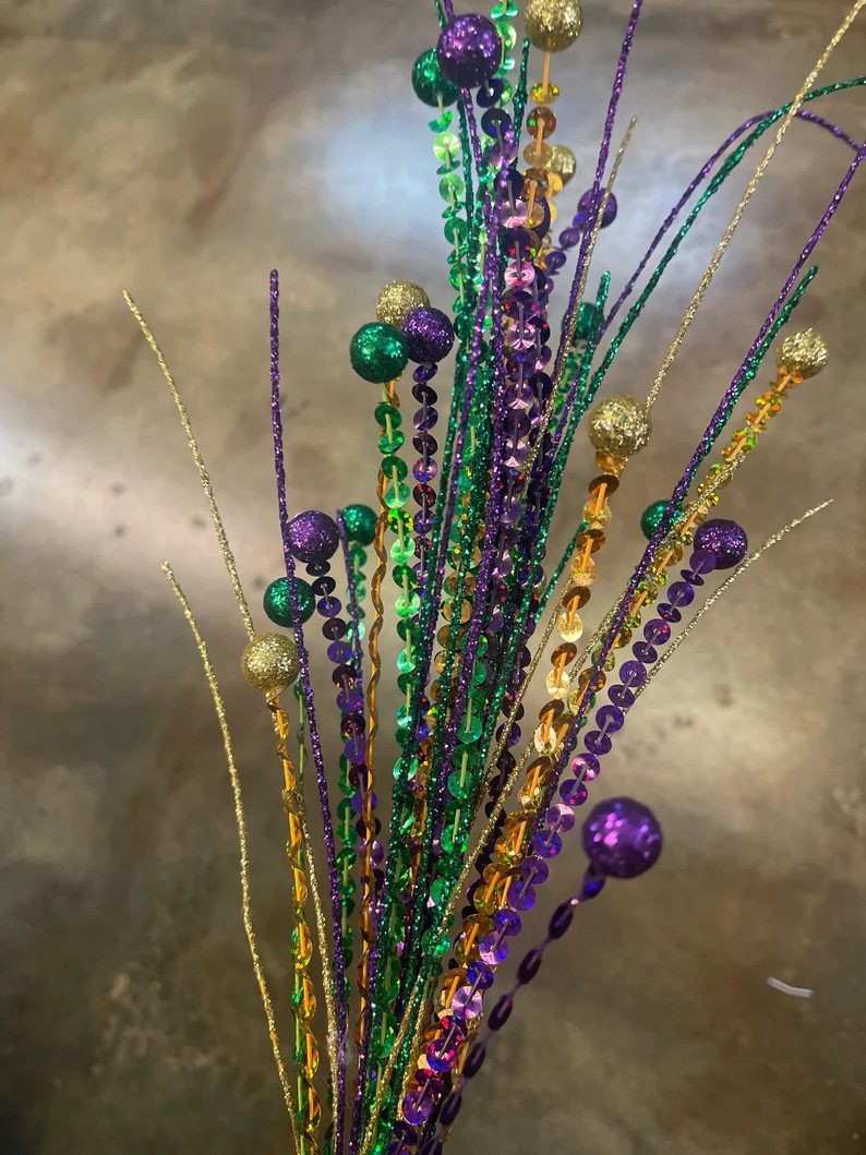 Mardi Gras Laser Sequin Glitter Ball Spray 27" Inches, Mardi Gras Floral Accents for Wreaths, Wre... | Etsy (US)