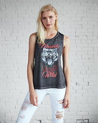 Express Womens Forever Wild Tiger Graphic Muscle Tank Black X Small | Express