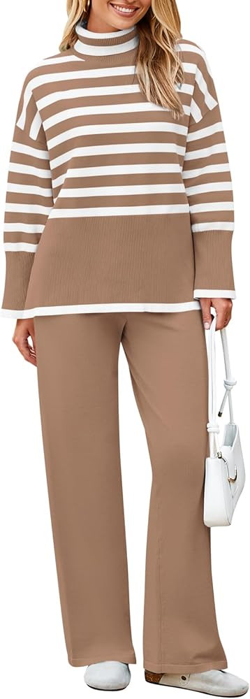Pink Queen Lounge Sets For Women Two Pieces Long Sleeve Striped Sweater and Wide Leg Pants Tracks... | Amazon (US)