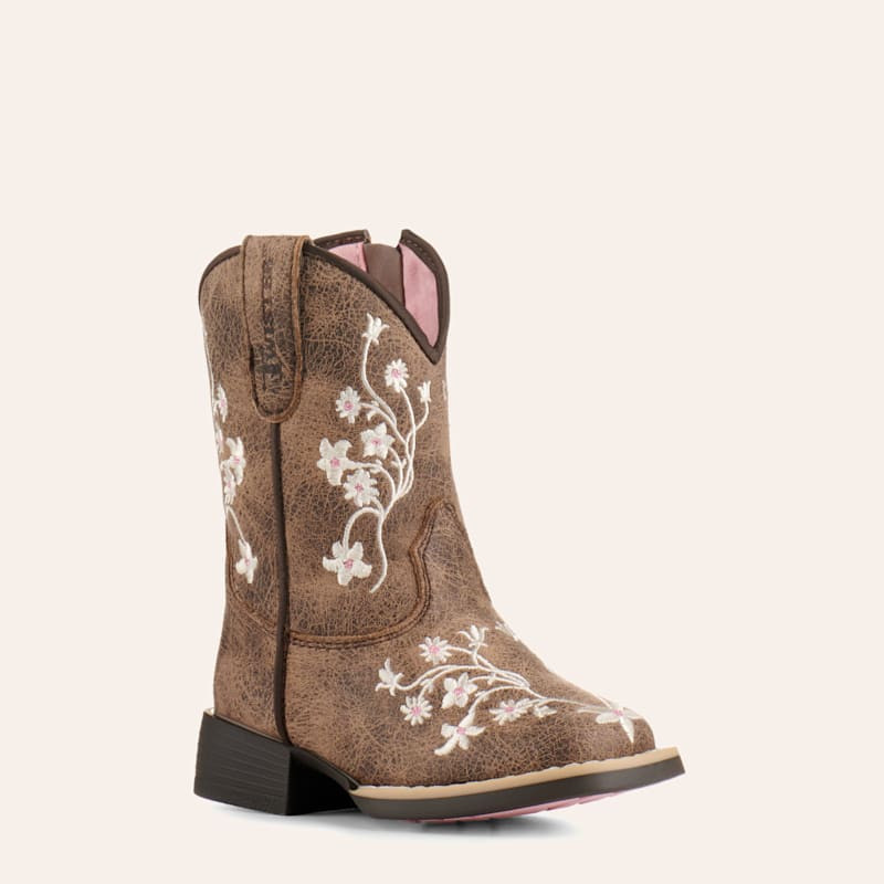 Twister Toddler Lily Brown with White Floral Embroidery Square Toe Cowboy Boots | Cavender's