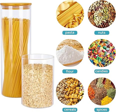 Vtopmart Glass Food Storage Jars, 7 Pack Kitchen Containers with Airtight Bamboo Wooden Lids for ... | Amazon (US)