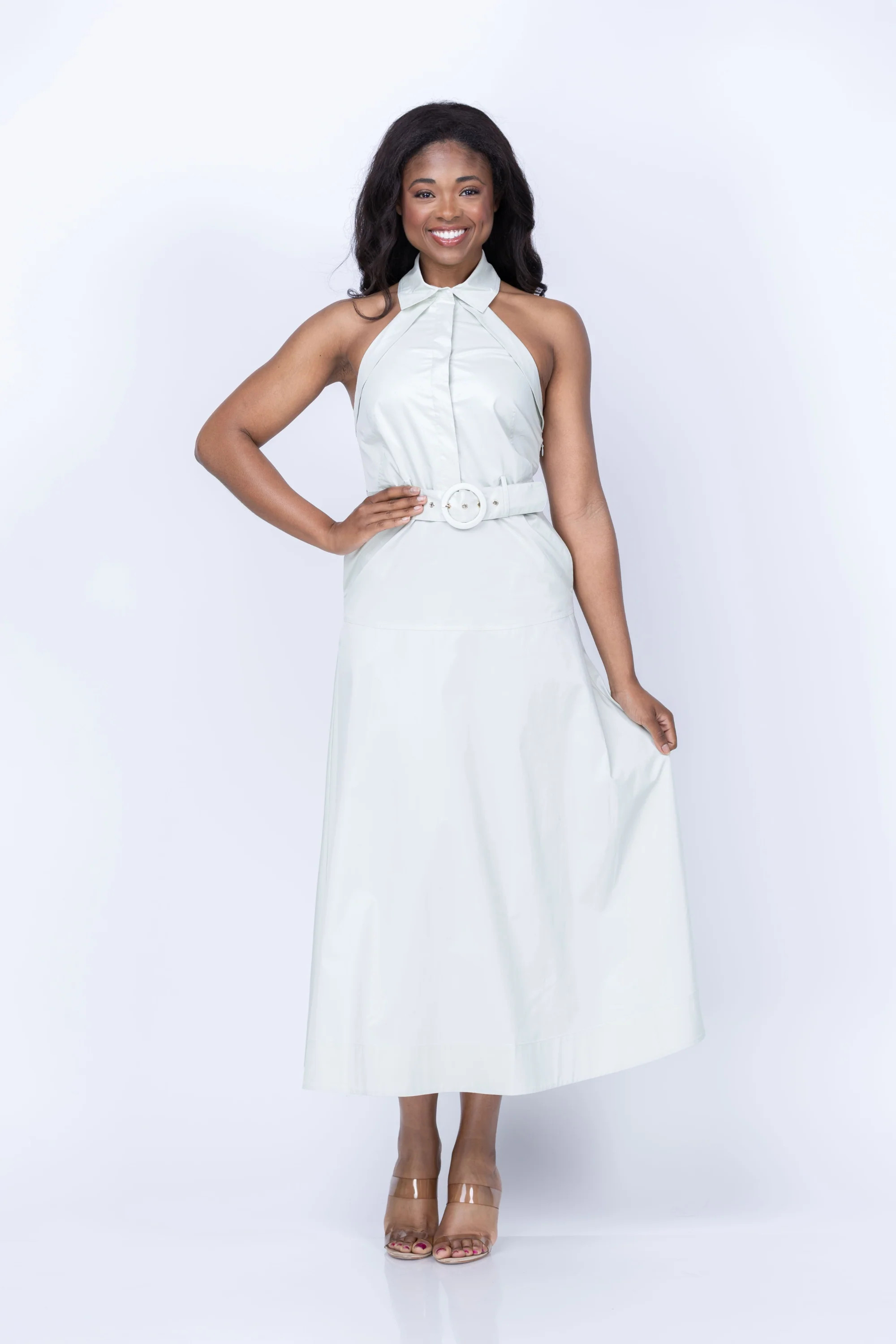 Hevron Eloise Dress in Pistachio | CoatTails LLC