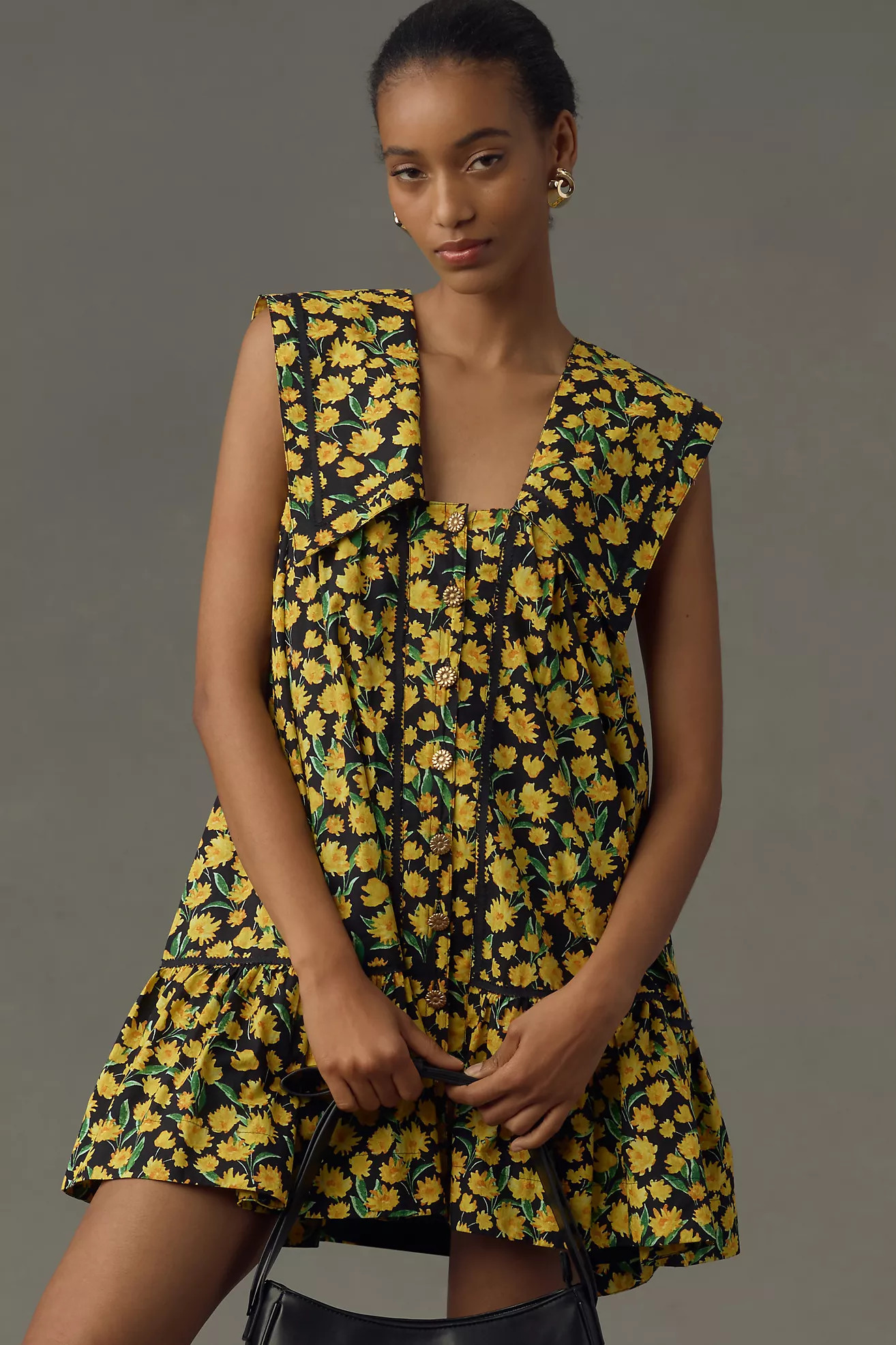 Maeve Collared Poplin Swing Mini Dress | Anthropologie (US)