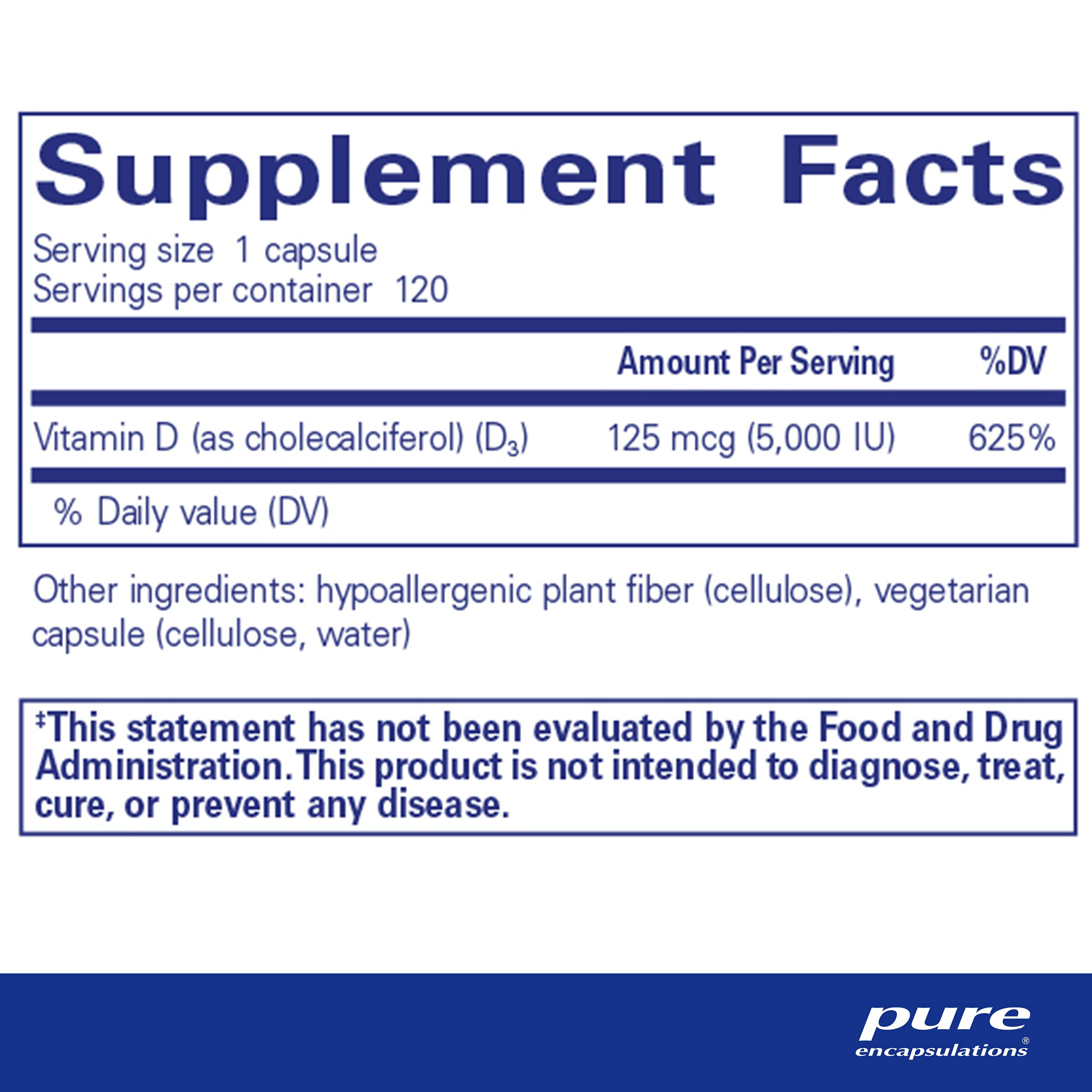 Pure Encapsulations Vitamin D3 125 mcg (5,000 IU) - Supplement to Support Bone, Joint, Breast, He... | Amazon (US)