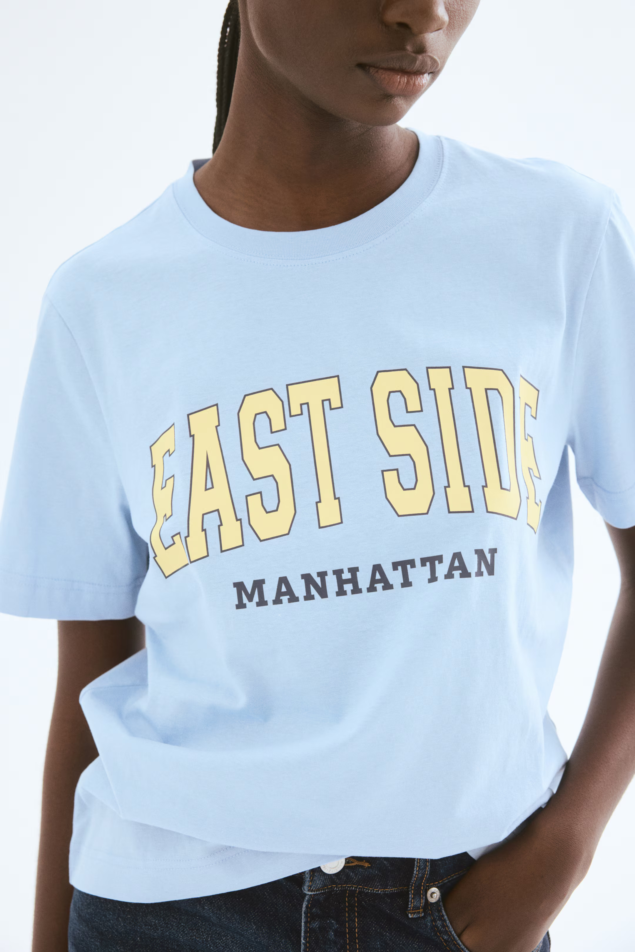 Printed T-Shirt - Light blue/Manhattan - Ladies | H&M US | H&M (US + CA)