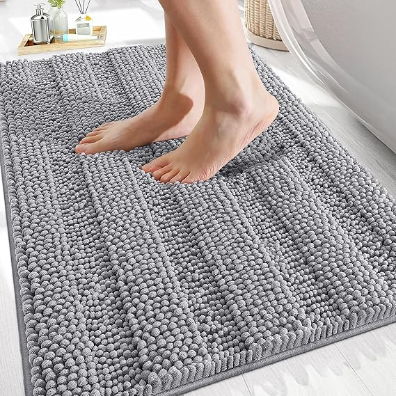 OLANLY Thick Bathroom Rugs 30x20, Extra Soft Absorbent Chenille Striped Bath Rugs, Rubber Backing... | Amazon (US)
