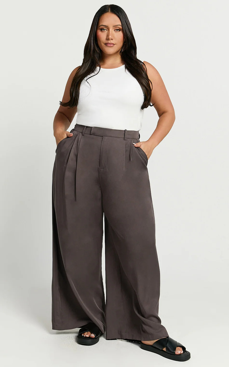 Clarke Pants - High Waist Wide Leg Pants in Slate | Showpo (US, UK & Europe)