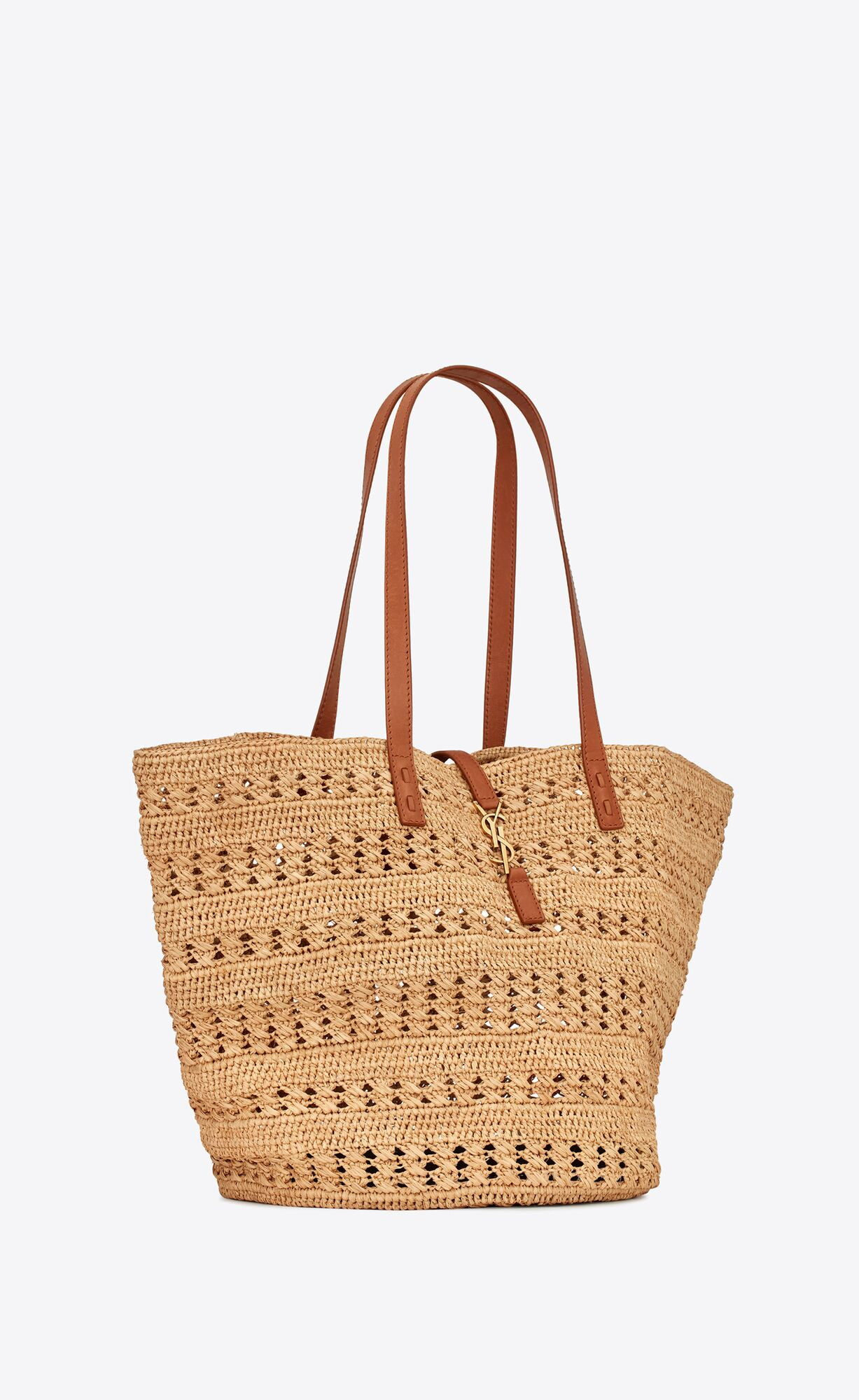 panier medium bag in crochet raffia and smooth leather | Saint Laurent Inc. (Global)