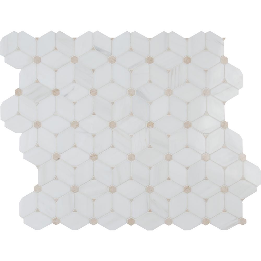 Cecily 10.83 in. x 12.6 in. x 10mm Polished Marble Mesh-Mounted Mosaic Tile (9.5 sq. ft./case) | The Home Depot