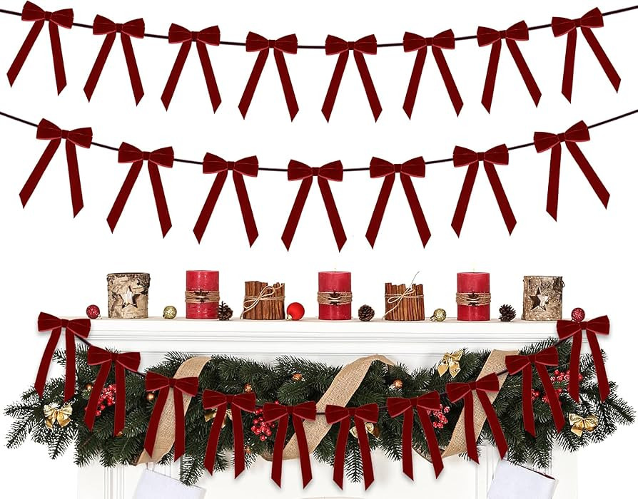 Christmas Velvet Bows Garland, 10ft Pre-Strung Christmas Garland Banner with 15 Bows, Indoor Vint... | Amazon (US)