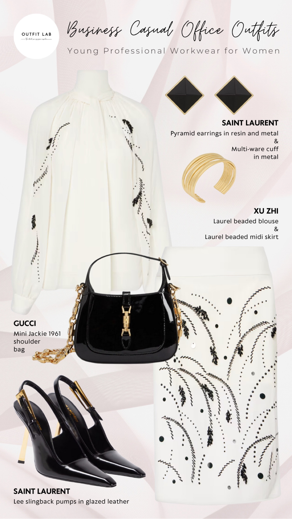 Business Casual Office Outfits: Young Professional Workwear for Women

Upgrade your business casual look with this chic office outfit for young professionals. Featuring an elegant Xu Zhi blouse and skirt, paired with sleek Saint Laurent pumps and earrings. Complete the ensemble with a classic Gucci bag for a polished, sophisticated style. Perfect for any workday, shop now to elevate your professional wardrobe!

#LTKSeasonal #LTKWorkwear #LTKStyleTip