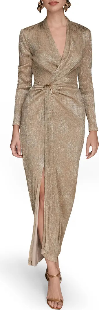 Donna Karan New York Metallic Side Slit Long Sleeve Gown | Nordstrom | Nordstrom