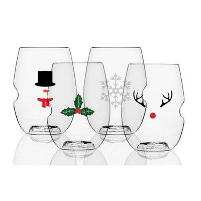GoVino 16oz 4pk Holiday Wine Glasses | Target