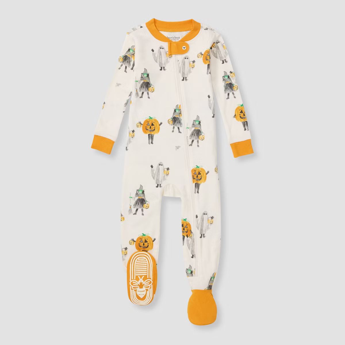 Burt's Bees Baby® Baby Snug Fit Halloween Costume Footed Pajama - Off-White/Orange | Target