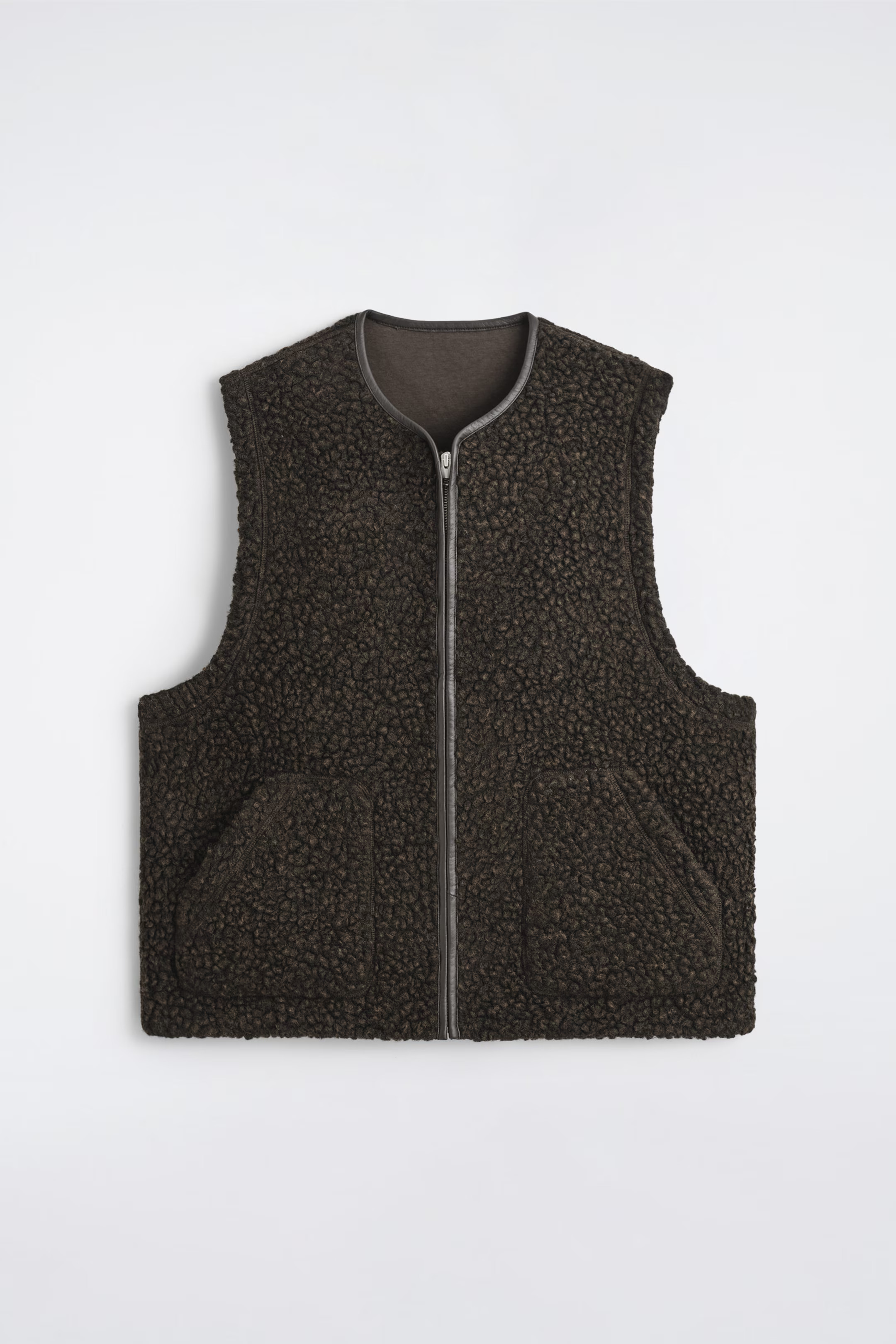 LEATHER-TRIMMED TEDDY GILET - DARK-BROWN MÉLANGE | COS DE | COS (EU)
