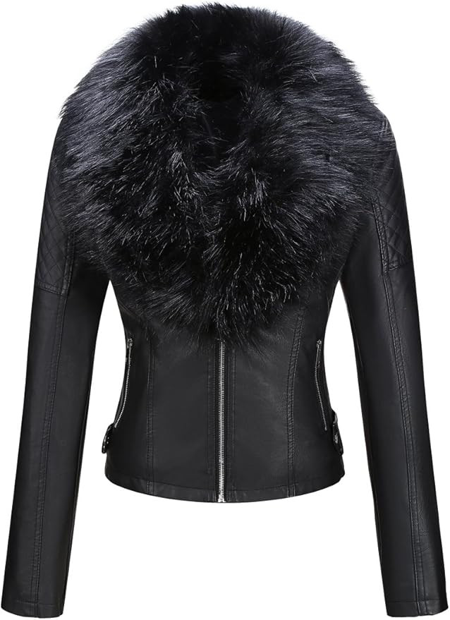 Bellivera Women's Faux Leather Short Jacket, Moto Jacket with Detachable Faux Fur Collar | Amazon (US)
