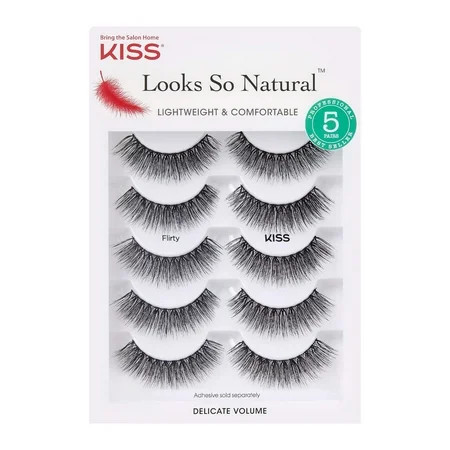 KISS Looks So Natural False Eyelashes Multipack Flirty 12mm 5 Pairs Strip Lashes | Walmart (US)