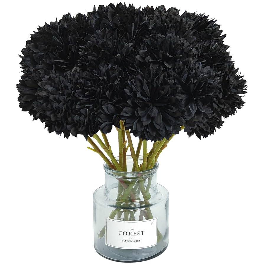 Tinsow 12 Pcs Faux Ball Chrysanthemum Bouquet Black Flowers for Home Halloween Party Fall Harvest... | Amazon (US)