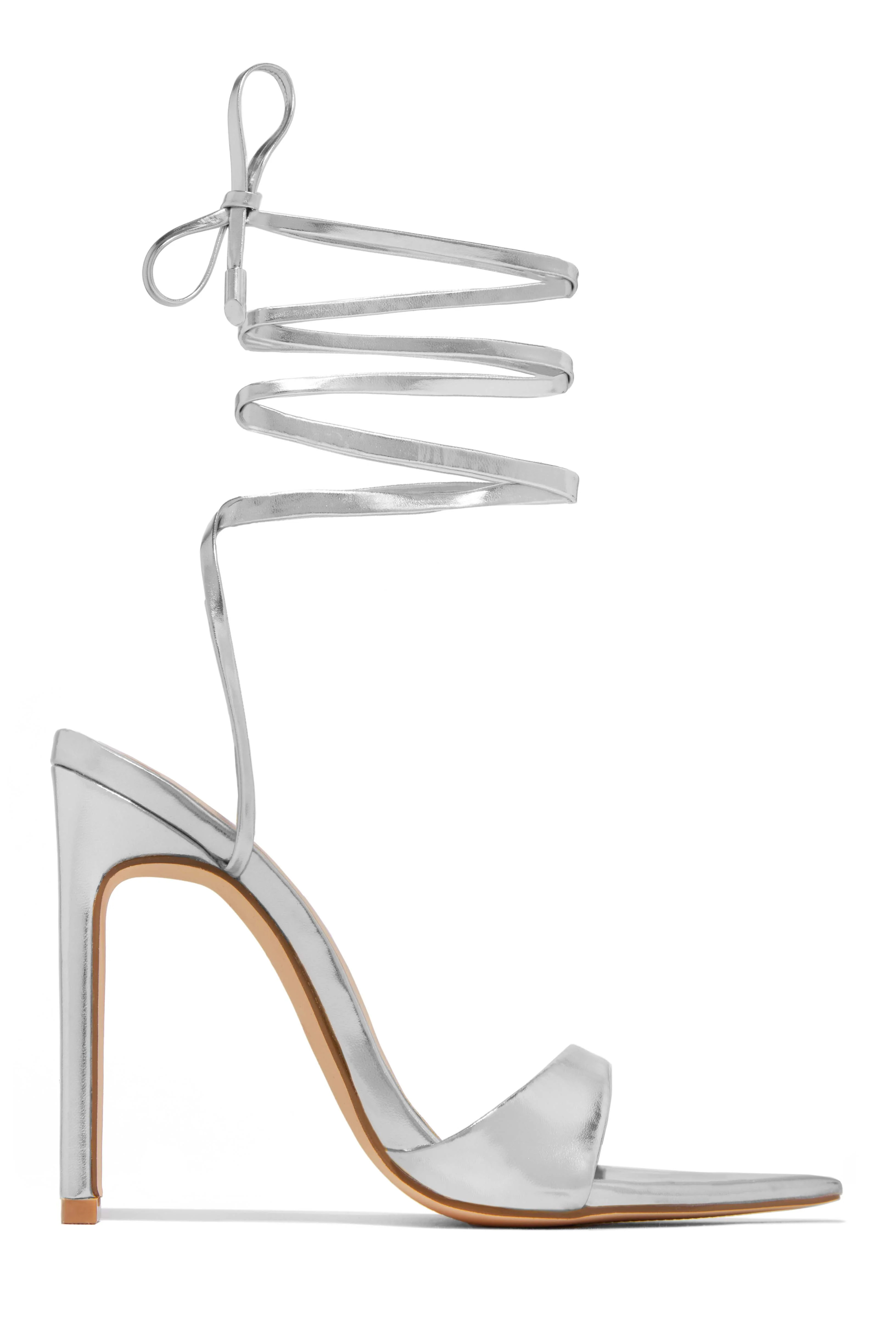Sun Kissed Nights Lace Up High Heels - Silver 5.5 / Silver | MISS LOLA