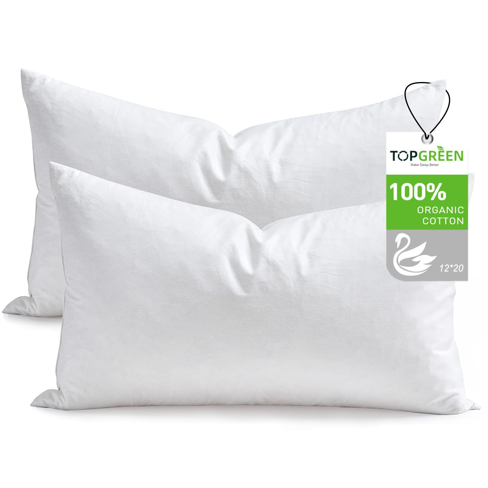 Feathers Down Throw Pillow Inserts 12x20, Set of 2, 100% Organic Cotton Shell, Soft Decorative Lu... | Amazon (US)