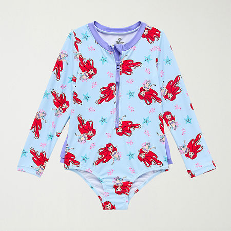 Disney Collection Little & Big Kid Girls Princess The Little Mermaid Long Sleeve One Piece Swimsuit, 3, Blue | JCPenney