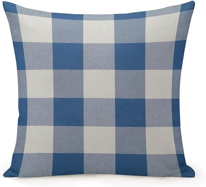 POMOTER Buffalo Plaid Blue Beige Check Throw Pillow Cover,Traditional Checkered Decorative Pillow... | Amazon (US)