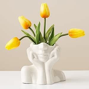 Amazon.com: DHYXZCA White Ceramic Face Vase, Female Form Head Half Body Bust Vases Boho Feminist ... | Amazon (US)