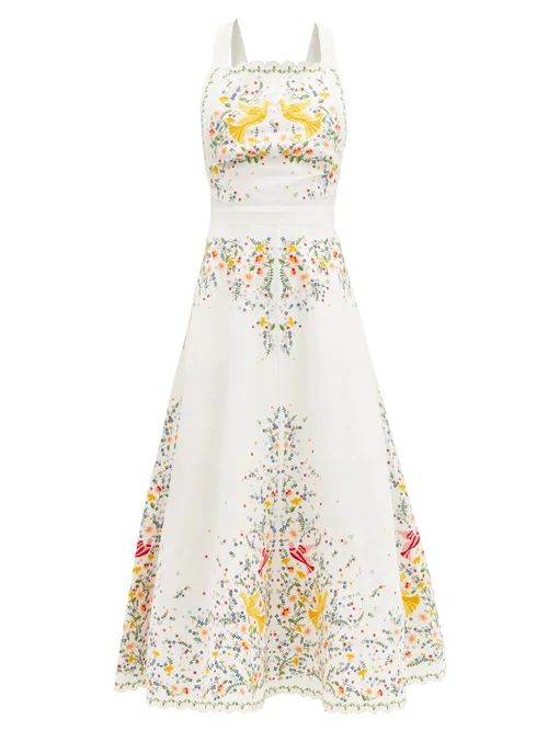 Zimmermann - Carnaby Floral-embroidered Linen Midi Dress - Womens - White Multi | Matches (US)