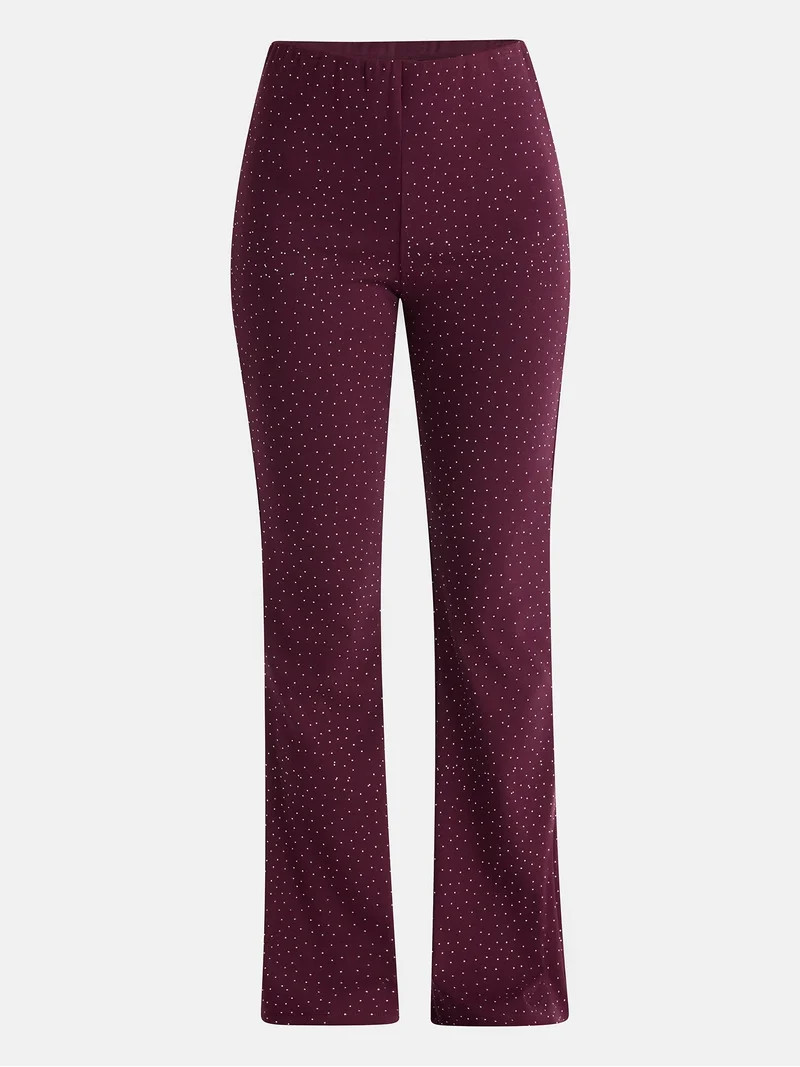 No Boundaries Faux Rhinestone Studded Ribbed Flare Pants, 31'' Inseam, Women's | Walmart (US)