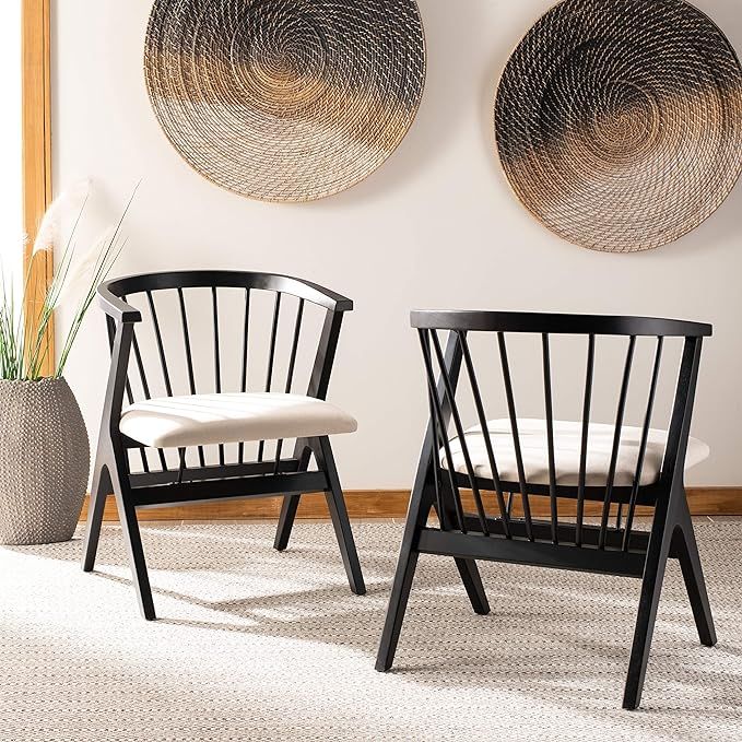 Safavieh Home Noah Black and Beige Cushion Spindle Dining Chair, Set of 2 | Amazon (US)