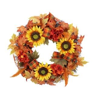 24" Burgundy & Yellow Hydrangea & Sunflower Wreath by Ashland® | Michaels Stores