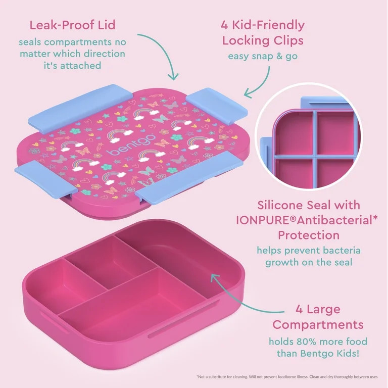 Bentgo Kids Snap & Go Leak-Proof Lunch Box - Rainbows and Butterflies, Leak-Proof Bento Lunch Box... | Walmart (US)