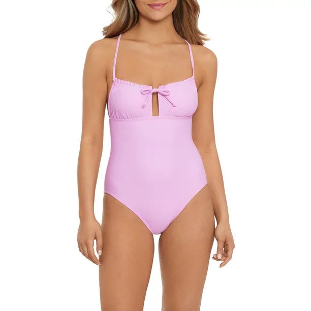 No Boundaries Juniors Solid Crossback Ruffle One Piece Swimsuit | Walmart (US)