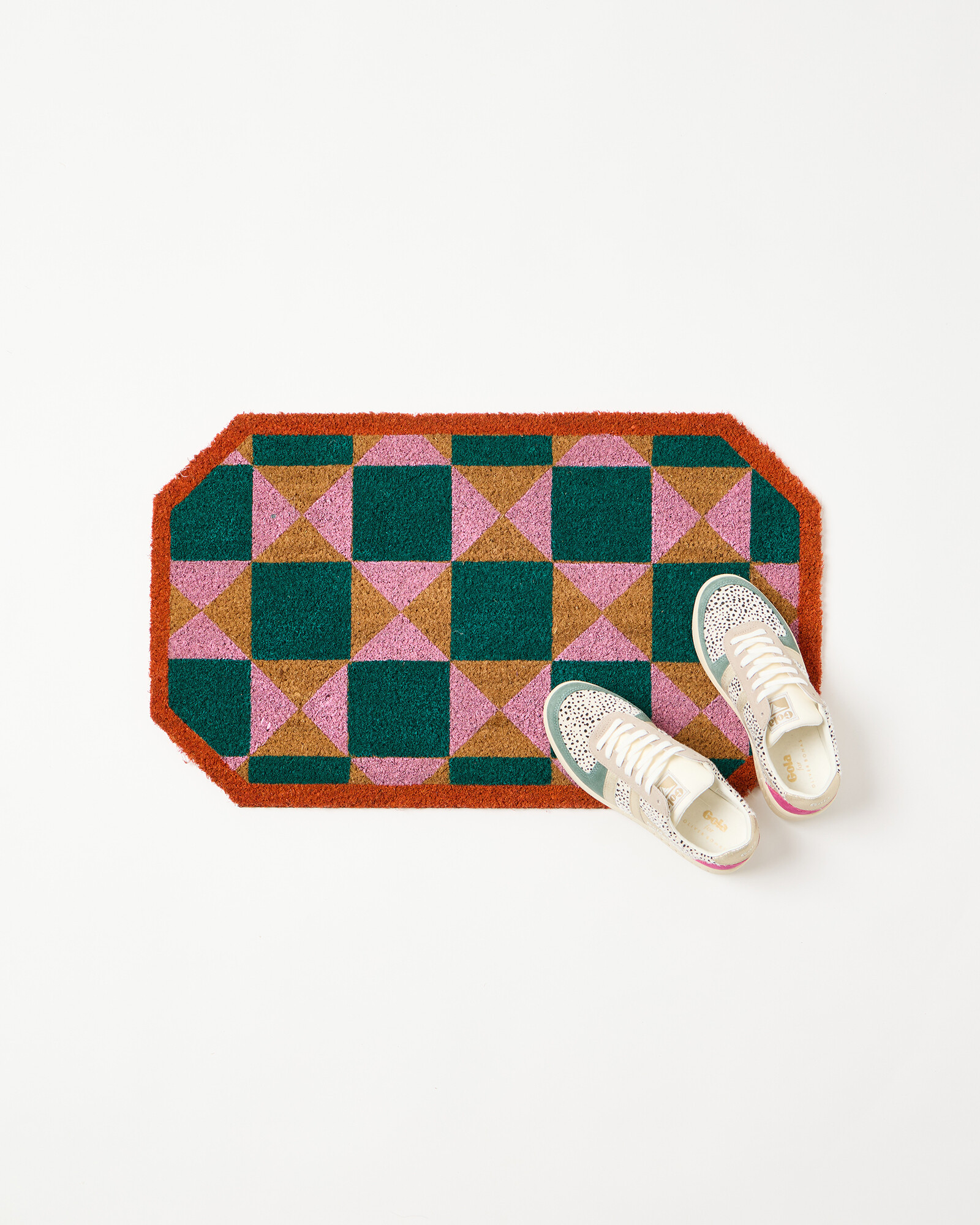 Geometric Green & Pink Doormat | Oliver Bonas | Oliver Bonas (Global)