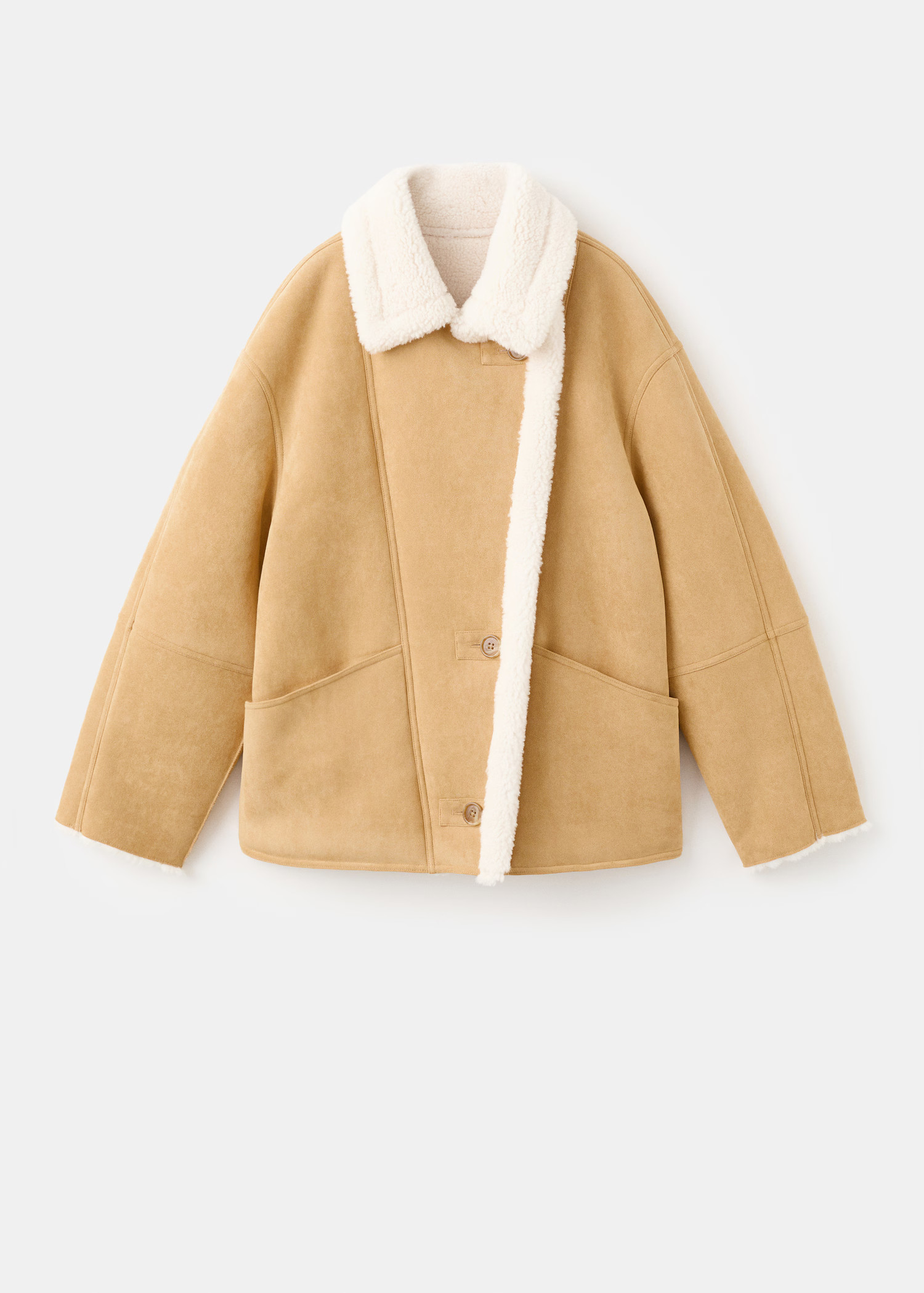 Suede-effect jacket with shearling collar - Women | MANGO United Kingdom | MANGO (UK)