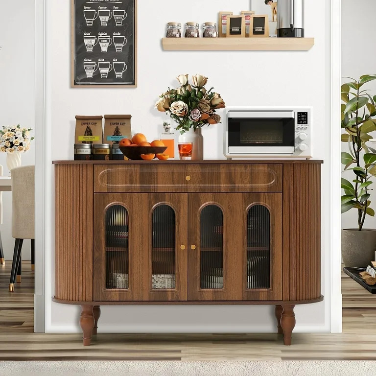 Wirrytor 47''  Wooden Oval Sideboard Buffet Cabinet with 2 Hollow Doors 2 Open Shelves, Console D... | Walmart (US)