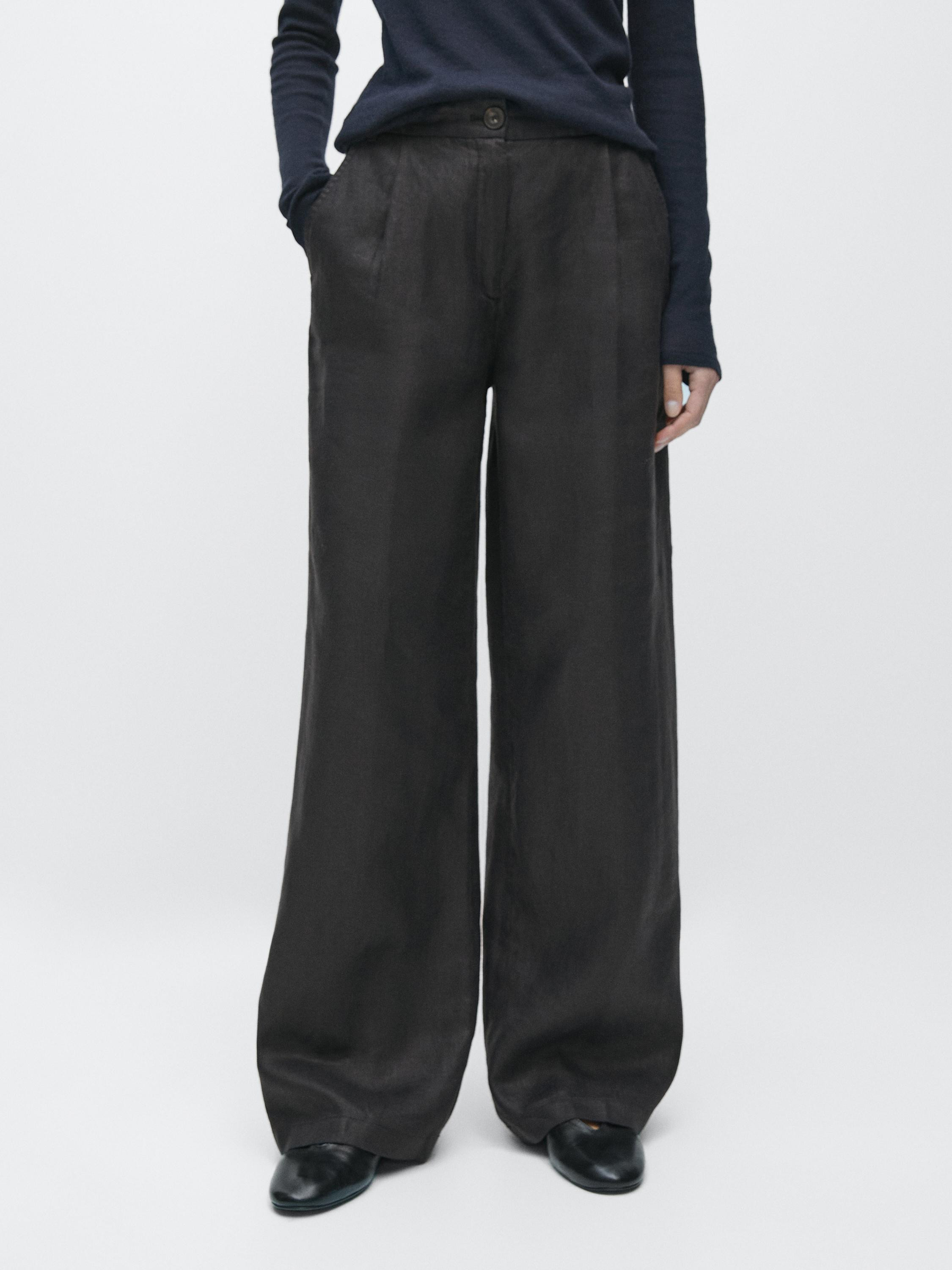 100% linen wide-leg elasticated trousers | Massimo Dutti UK