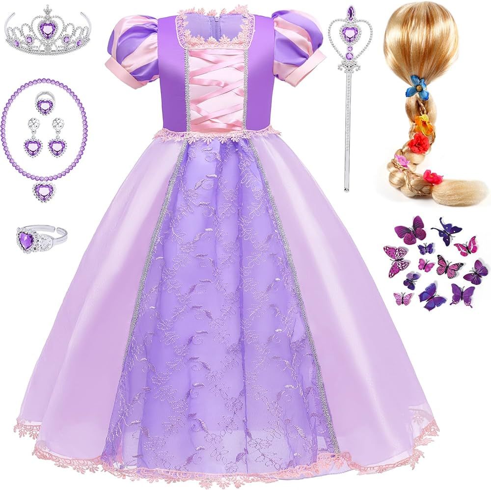 Latocos Girls Rapunzel Dress Toddler Puff Sleeve Dresses Princess Dress Up Cloths for Girl with W... | Amazon (US)