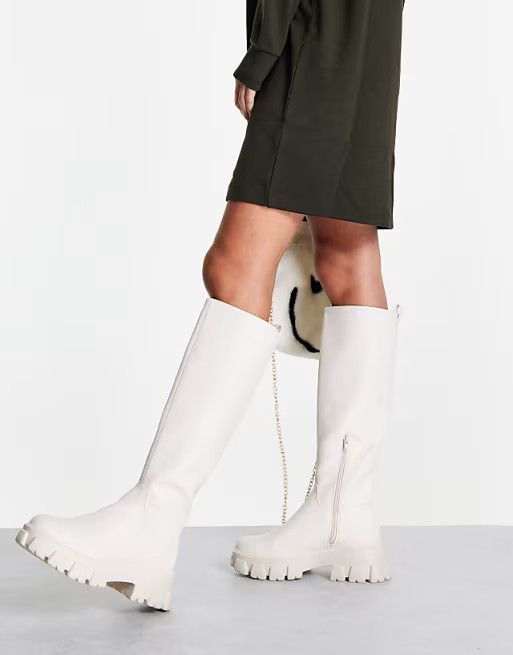 NA-KD tall chunky sole boot in off white | ASOS (Global)