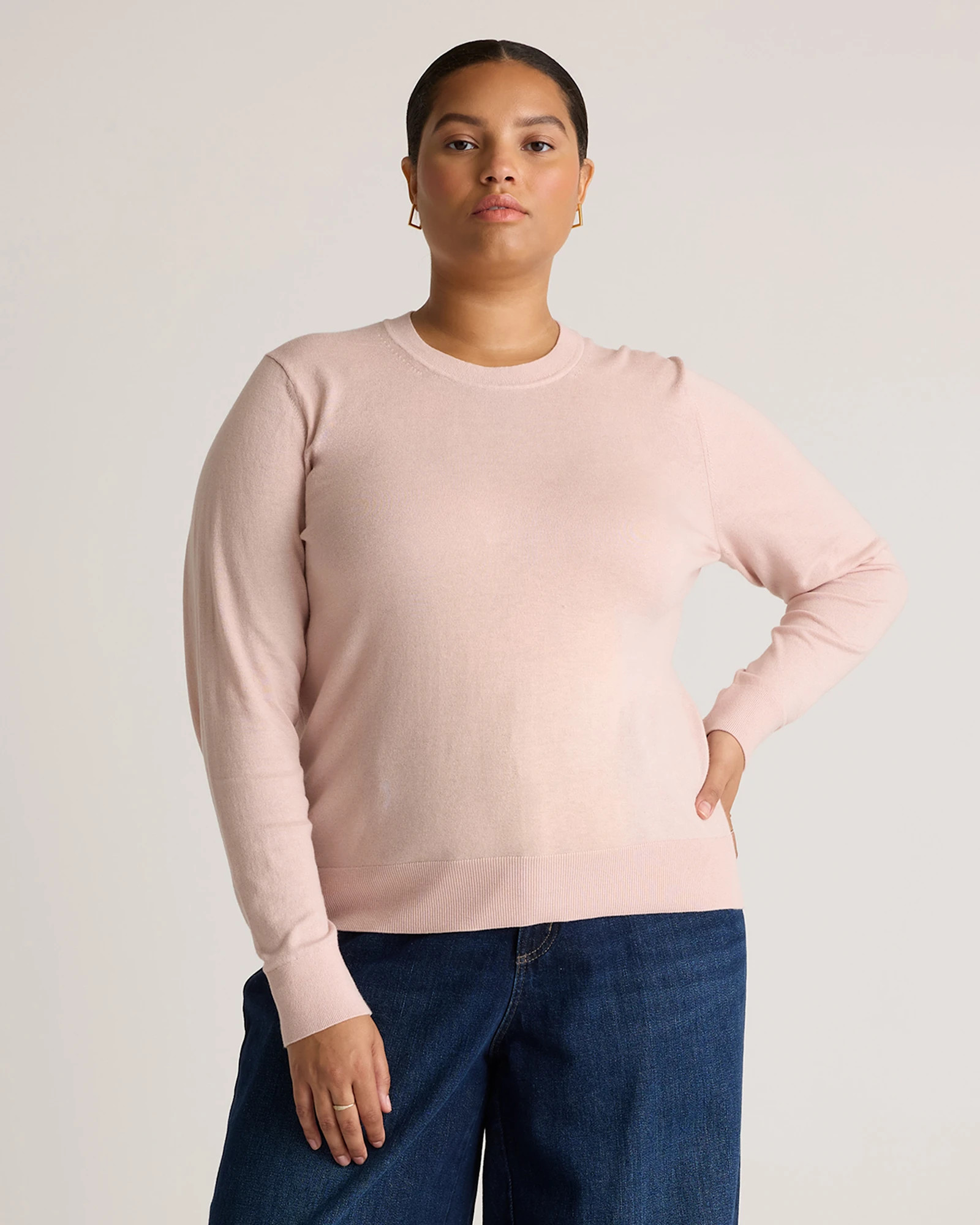Quince | Women's Lightweight Cotton Cashmere Crew Sweater in Mocha Heather, Size Large, Organic Cotton | Quince