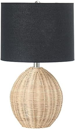 Main + Mesa Woven Rattan Table Lamp with Drum Shade Boho Natural Brown Finish with Black Linen Sh... | Amazon (US)