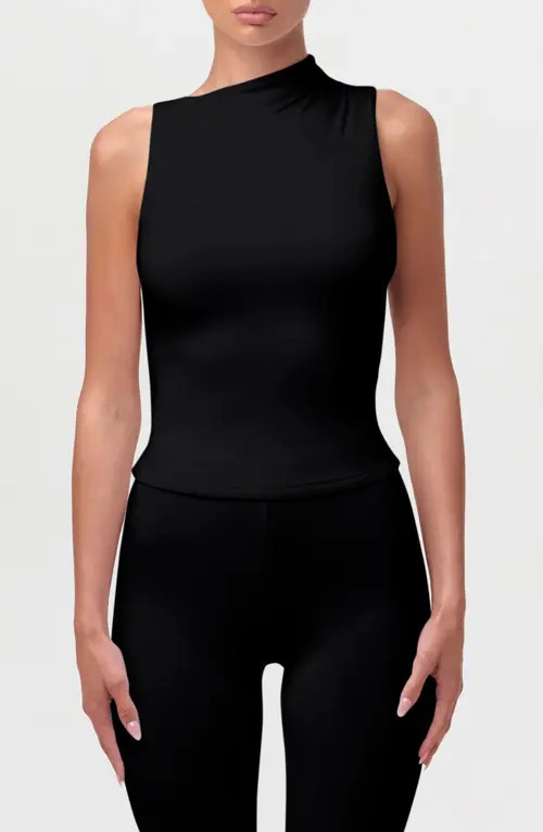 Naked Wardrobe Smooth Asymmetric Neck Sleeveless Top in Black at Nordstrom, Size X-Large | Nordstrom