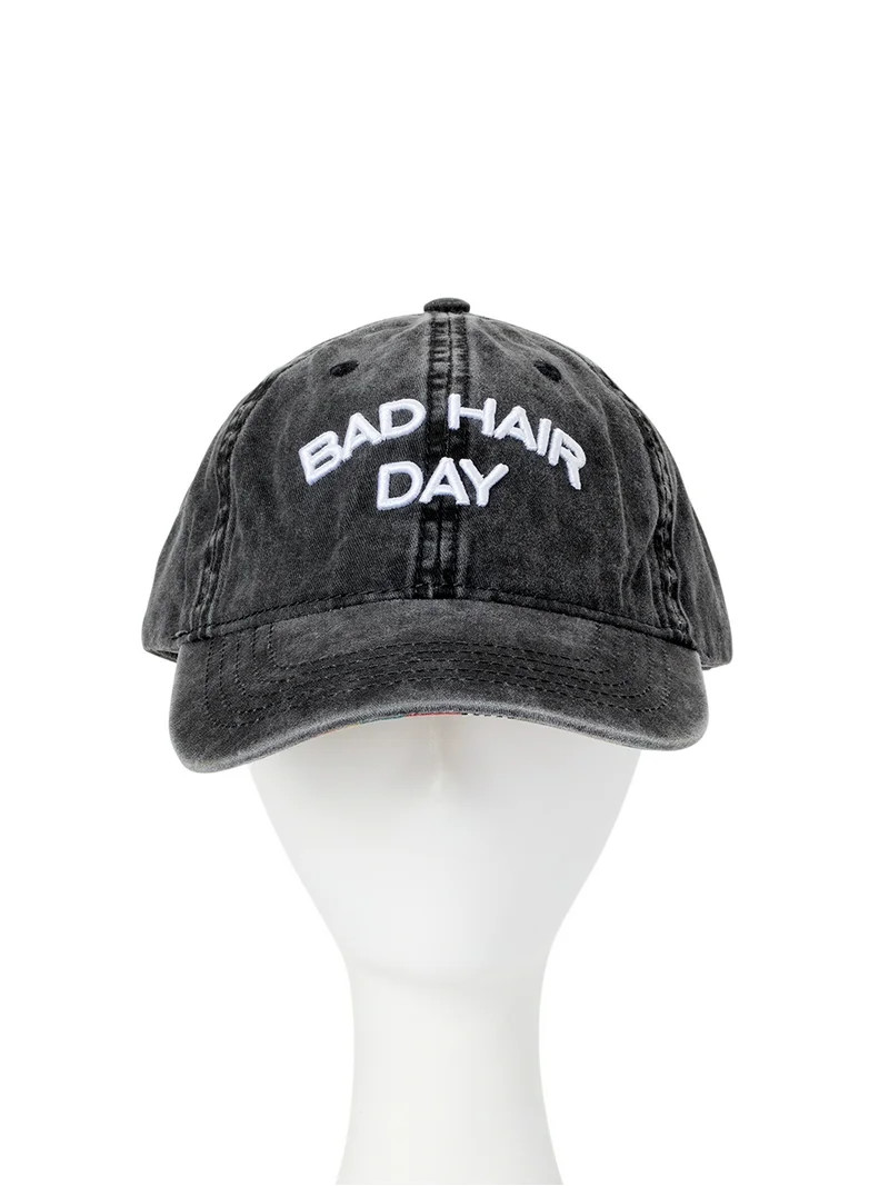 Time and Tru Women's Washed Cotton Twill Embroidered Bad Hair Day Baseball Hat Black Soot | Walmart (US)