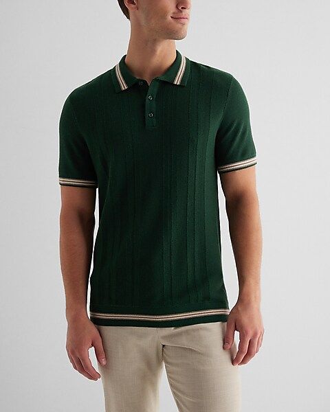 Tipped Striped Short Sleeve Sweater Polo | Express