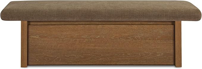 Orielle Storage Bench, Upholstered Seat with Oak Veneer Base, Chenille Fabric, Taupe | Amazon (US)